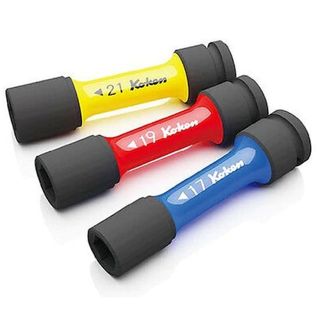 Ko-Ken Wheel Nut Socket Set 17-21mm 6 Point 110mm Color coded 3 pieces 1/2 Sq. Drive 14201M